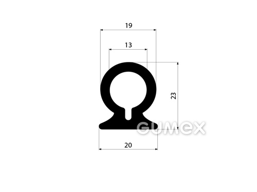Pryžový profil tvarový s dutinkou, 23x20mm, 70°ShA, EPDM, -40°C/+100°C, černý